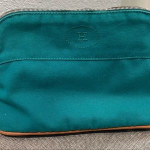 HERMES Cotton. canvas Bolide Travel Cosmetic Pouch MM Teal